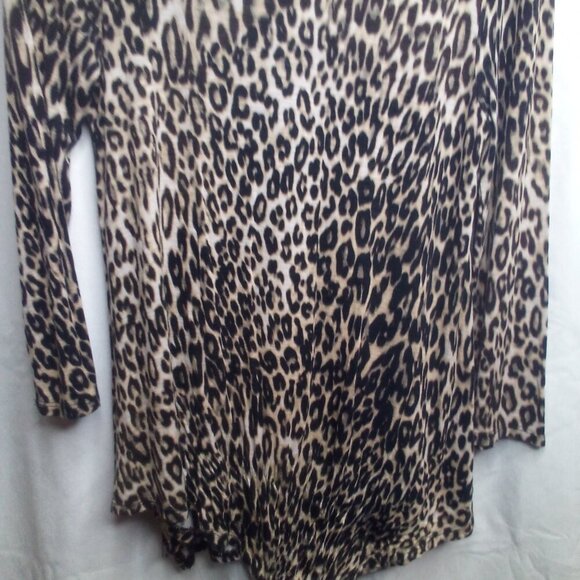 Cupio Blouse M 3/4 Sleeve Scallop Hem Animal Print Brown Black - Picture 7 of 12